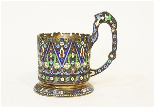 Lot 626 - Russian enamelled silver tea cup holder
