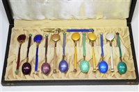 Lot 631 - Enamel silver-gilt teaspoons