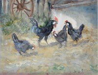 Lot 281 - John Falconar Slater - poultry in a yard, signed, gouache, 19.5 x 24.5cms.