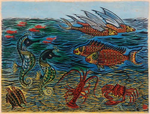 Lot 216 - Seahorses and flying fish.