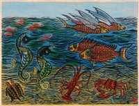 Lot 216 - Seahorses and flying fish.