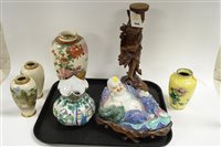 Lot 535 - Hotei Reclining Figure on wooden base; Japanese Cloisonne Vase; Japanese Earthenware; Carved Oriental Figure; Japanese Vase