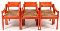 Lot 1124 - Vico Magistretti for Habitat: six beech and rush seated armchairs.
