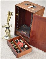 Lot 71 - Brass microscope in mahogany case