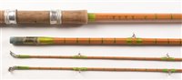 Lot 32 - Three piece cane fishing rod and salmon fly reel