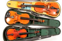 Lot 69 - 3 cased violins