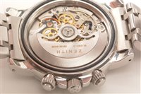 Lot 476 - Zenith. A stainless steel automatic calendar chronograph bracelet watch, El Primero Rainbow