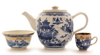 Lot 4 - Chinese export blue and white teapot, coffee cup and bowl