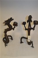Lot 540 - Pair of Japanese bronze candlesticks