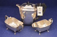 Lot 684 - Three piece silver teaset