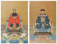 Lot 36 - Pair of Chinese watercolour portraits on silk.