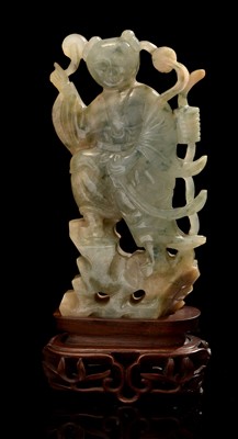 Lot 38 - A 20th Century Chinese carved spinach-green jade figure of a boy.