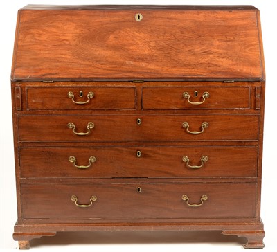 Lot 845 - A George III mahogany bureau, the fall-flap