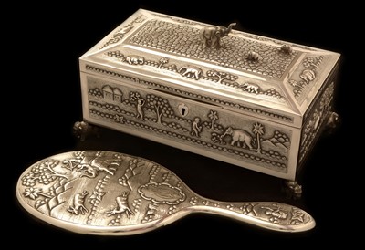 Lot 528 - Indian silver box and hand mirror