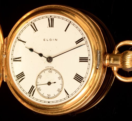 Lot 1168 - 18ct gold Elgin half hunter pocket watch