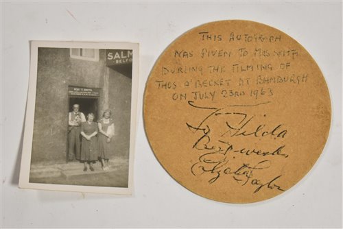 Lot 174 - Elizabeth Taylor signed beer matt