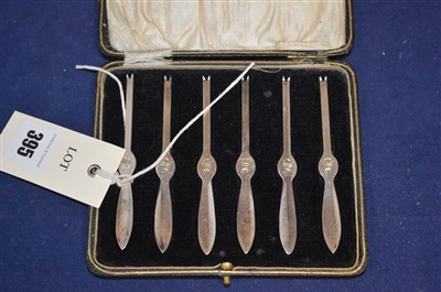 Lot 395 - Six silver lobster picks