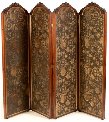 Lot 828 - A Victorian carved rosewood four-fold screen.