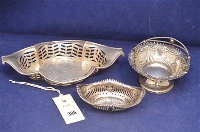 Lot 306 - Three silver bon bon dishes