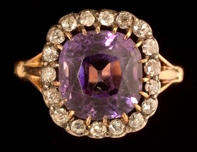 Lot 620 - Amethyst and diamond cluster ring