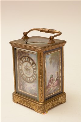 Lot 746 - Richard & Co: a brass and porcelain mounted repeating carriage clock
