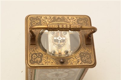 Lot 746 - Richard & Co: a brass and porcelain mounted repeating carriage clock