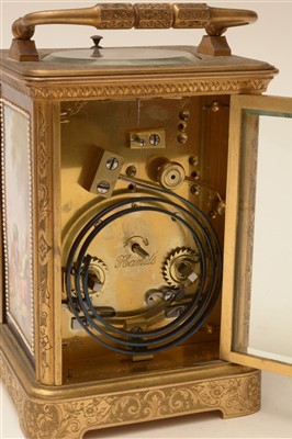 Lot 746 - Richard & Co: a brass and porcelain mounted repeating carriage clock