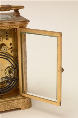 Lot 746 - Richard & Co: a brass and porcelain mounted repeating carriage clock