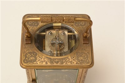 Lot 746 - Richard & Co: a brass and porcelain mounted repeating carriage clock