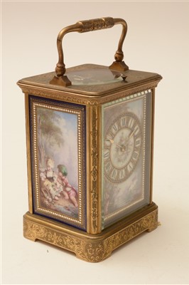Lot 746 - Richard & Co: a brass and porcelain mounted repeating carriage clock