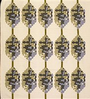 Lot 287 - A roll of c1970's fabric, blue and green triangles on white