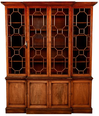 Lot 773 - A 19th Century mahogany breakfront bookcase.