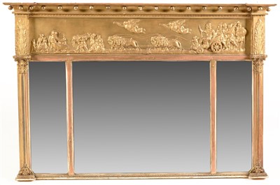 Lot 761 - A Regency breakfront overmantel mirror.