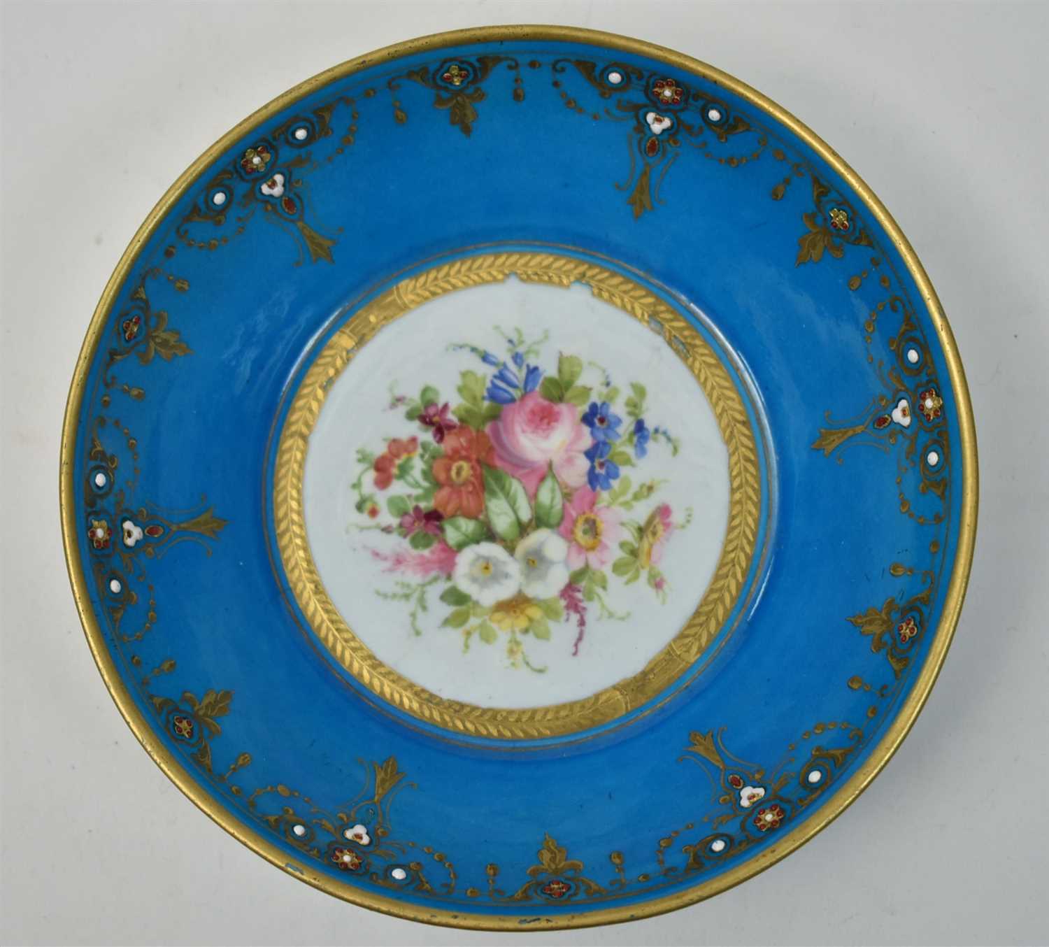 Lot 142 - A Sevres deep 'bleu de roi' saucer.