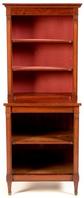 Lot 825 - A French mahogany open bookcase.