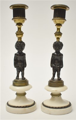 Lot 446 - Bronze candlesticks