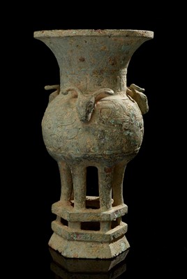 Lot 33 - A Chinese archaic Shang Dynasty style ceremonial bronze vessel.