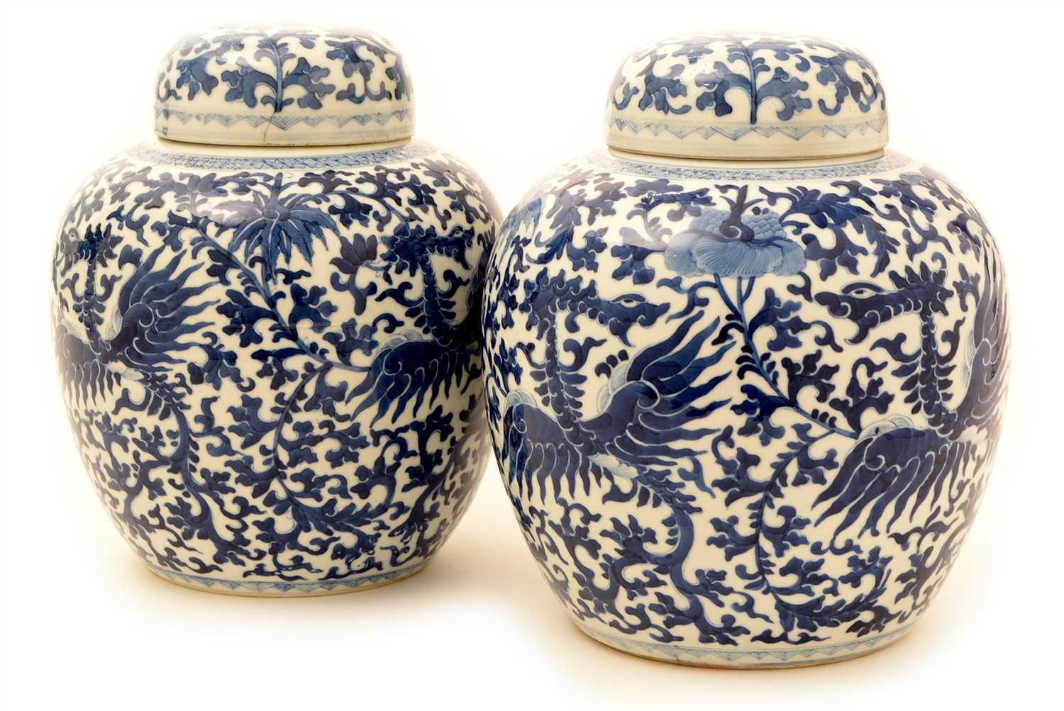 Lot 359 - A pair of late 19th Century Chinese blue and white porcelain ginger jars and covers.