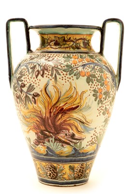 Lot 147 - A 20th Century Portuguese 'Faience' double handled vase.