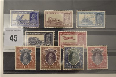 Lot 45 - India 137-40 values (9) 3a/6ps to 10r