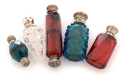 Lot 245 - Five silver mounted scent bottles