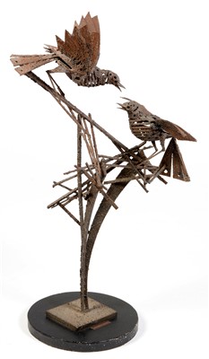 Lot 1632 - Sculpture of two birds on branches.