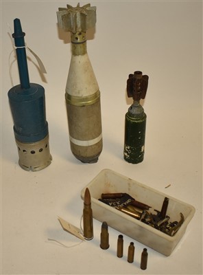 Lot 115 - Two mortor shells and others