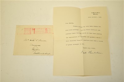 Lot 313 - Letter from Neville Chamberlain