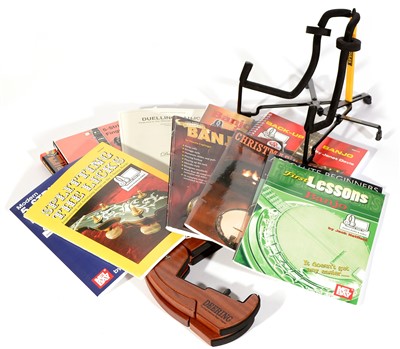 Lot 106 - Deering Banjo stand, another, tutor books etc