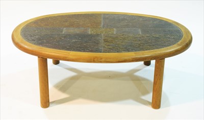 Lot 973 - A Haslev stone inset oval coffee table.