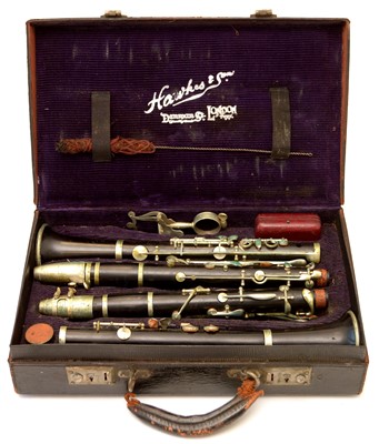 Lot 18 - Pair of Hawkes Clarinets cased