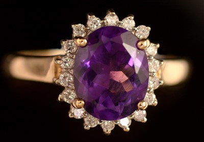 Lot 79 - Amethyst and diamond cluster ring