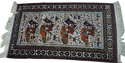 Lot 679 - Afgan figural rug, 111 x 197cms.