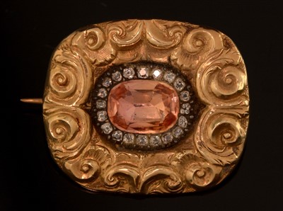 Lot 136 - Orange Topaz and Diamond Brooch